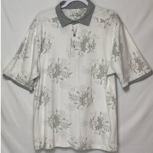 Cinch Men's Size 2XL Gray/White Floral Print 3 Button Short Sleeve Polo Shirt